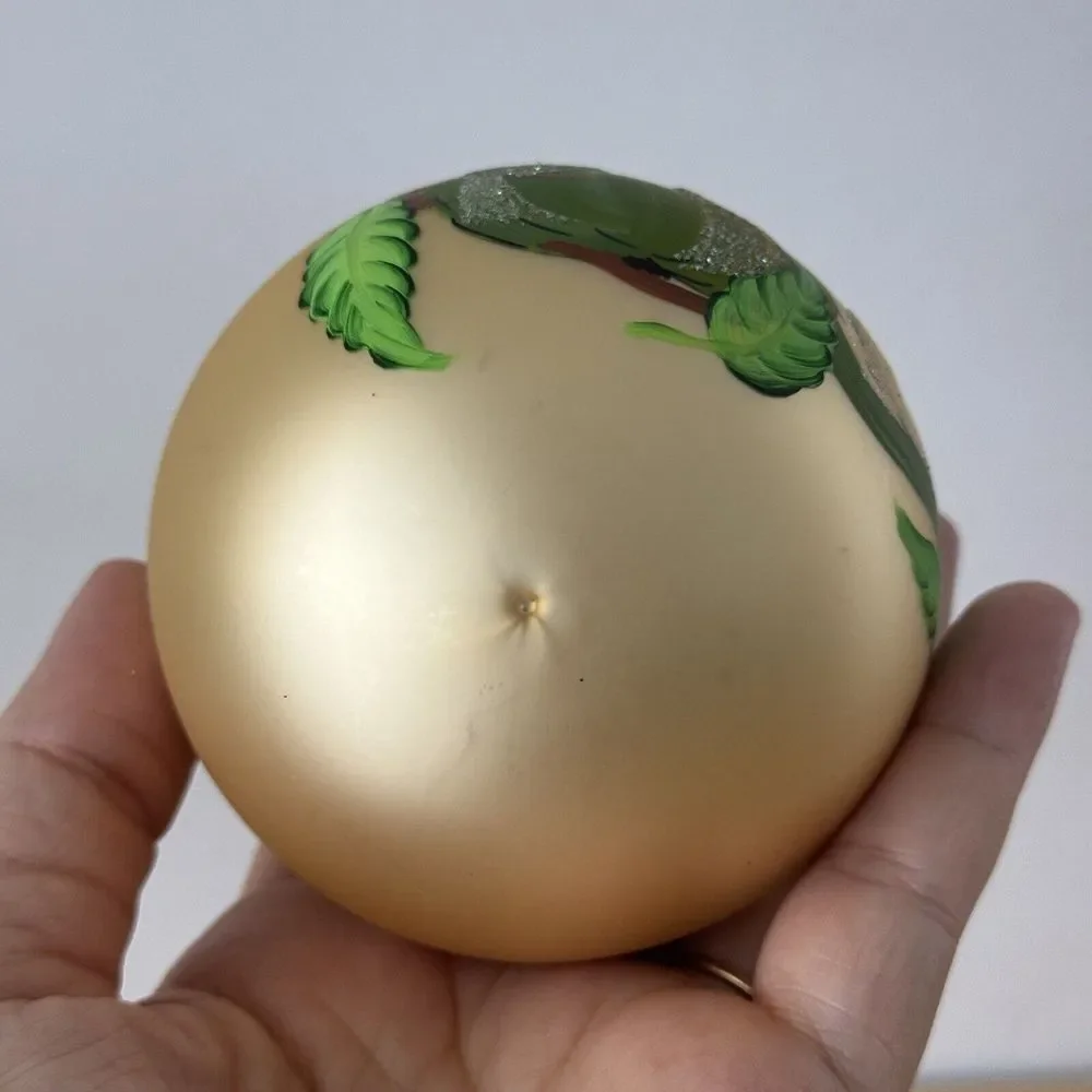 Vtg Christmas Ornament Hand Painted Pear Fruit Gold Glitter Sugared Frosted Gold